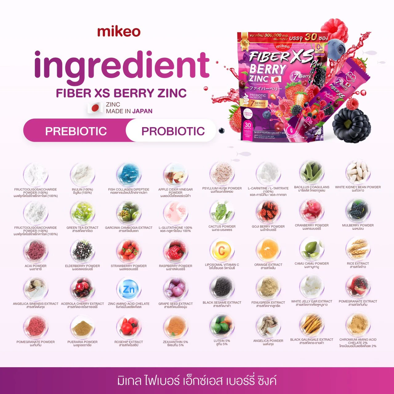 Brand-supplied composition artwork for MIKEO Fiber XS Plus Berry Zinc