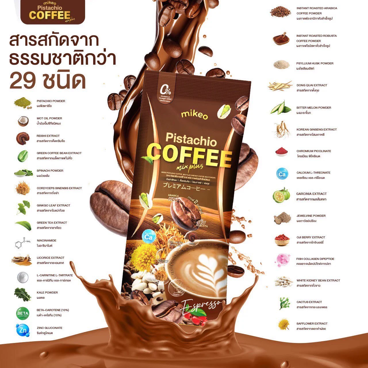ภาพสารสกัดสำคัญจากสื่อแบรนด์ของไมเกว พิสตาชิโอ คอฟฟี่ มิกซ์ พลัส