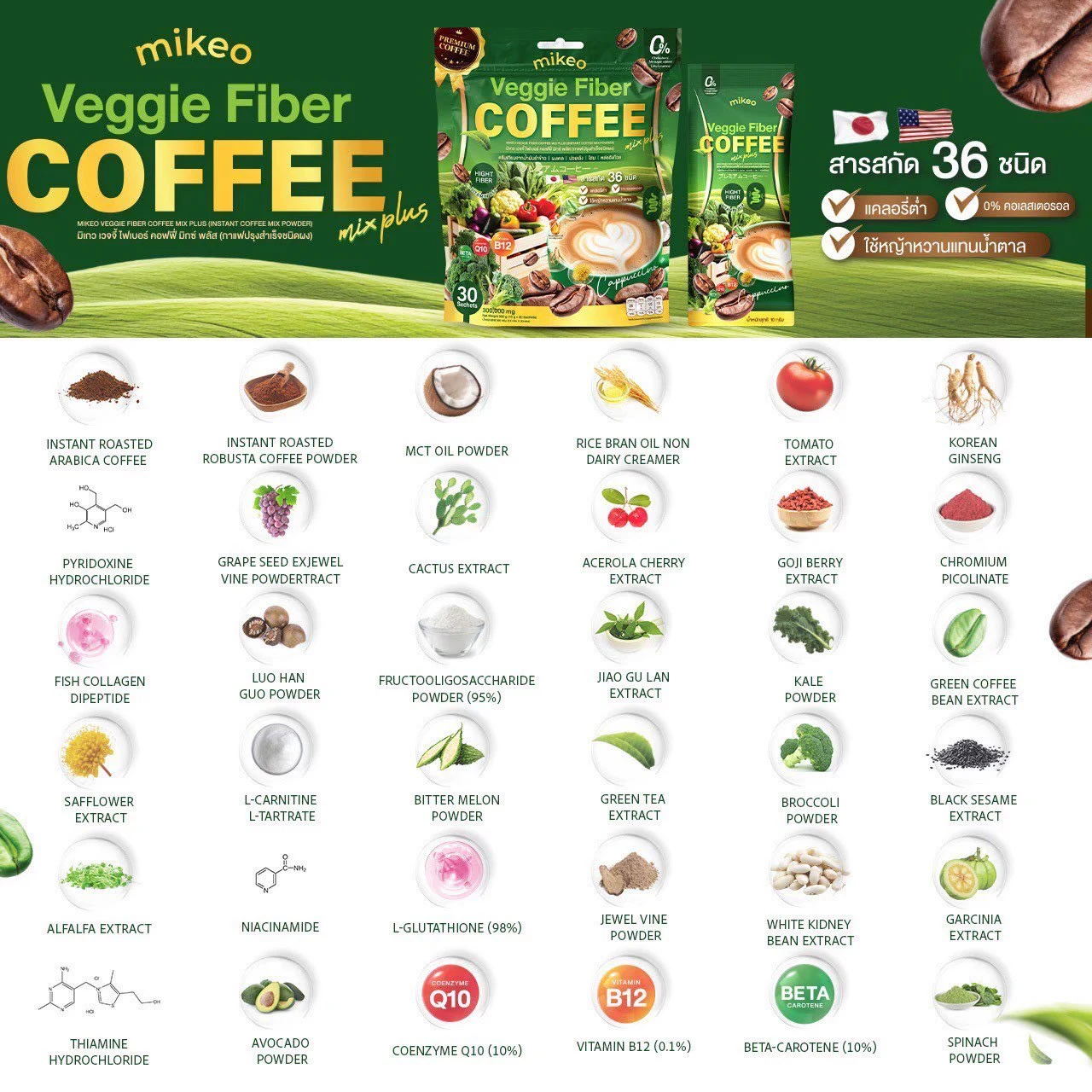 Brand-supplied composition artwork for Mikeo Veggie Fiber Coffee Mix Plus
