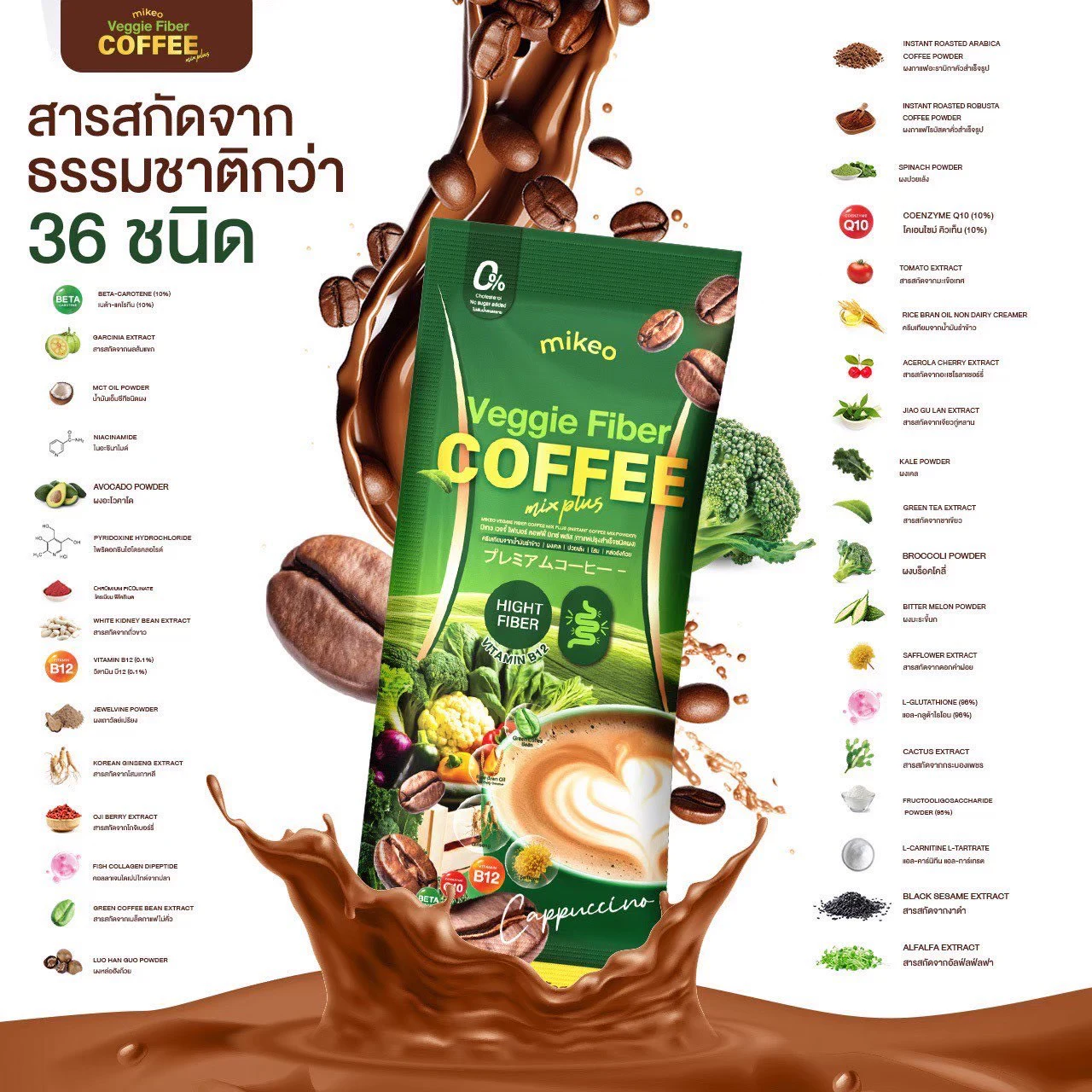 Brand-supplied key-extract artwork for Mikeo Veggie Fiber Coffee Mix Plus