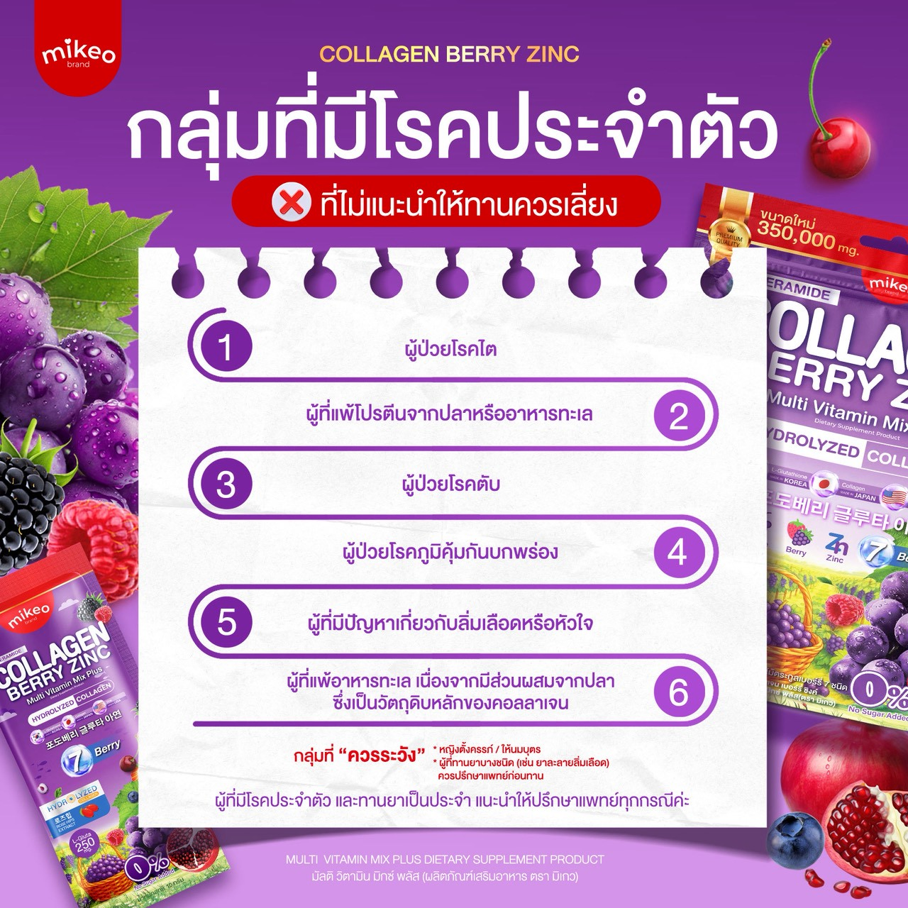 ภาพข้อมูลสำคัญสำหรับลูกค้าสำหรับ MIKEO Collagen Berry Zinc